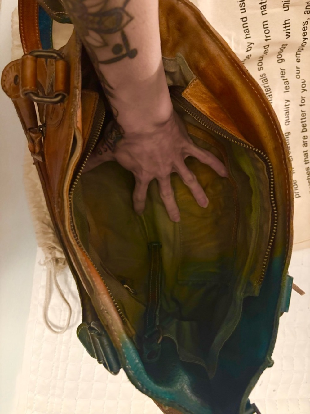 BED|STU Three-Tone Aqua/Green and Brown Leather Tote - Picture 13 of 13